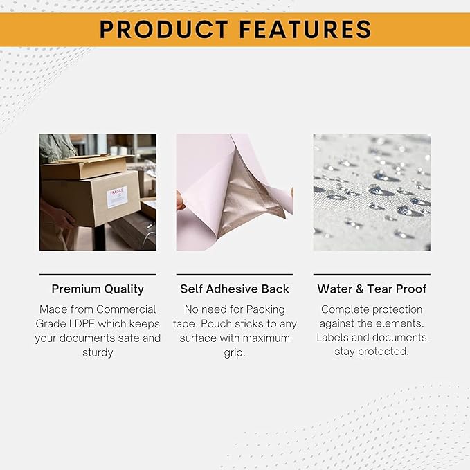 300 Pack 6"x9" Shipping Label Sleeves – Clear Self-Adhesive Packing Slip Pouches, Waterproof Packing List Envelopes – Ideal for Shipping Documents, Mailing Labels, Invoices & Packing Slips