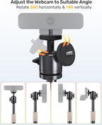 Webcam Tripod Stand for Desk Height Adjustable & 360° Swivel Webcam Mount Compatible with Logitech Webcam C922 C930e C920S C920 C615 C960 NexiGo N60 and BRIO and Other Devices with 1/4" Thread