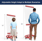 TSJ OFFICE Rolling Whiteboard Standing - 40 x 26 Inches Magnetic Mobile White Board with Stand, Height Adjustable Dry Erase Board on Wheels with Paper Clamp on Top, Red