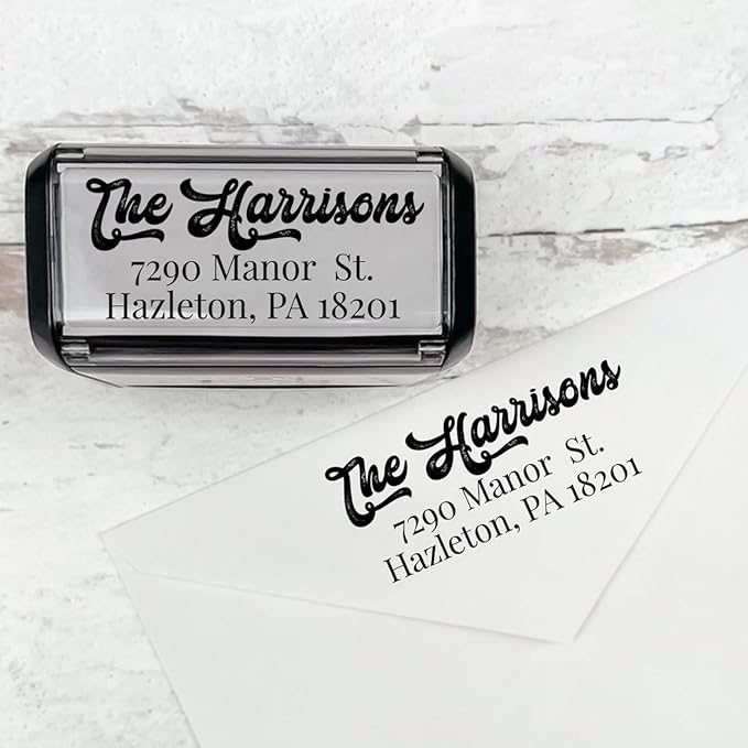 Self Inking Modern Address Stamps | Custom Return Address Stamper (Antique Script, Xtra Large)