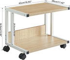 IBUYKE Under Desk Printer Stand, 2-Tier, Mobile Home Desktop Organizer Shelf with 4 Wheels, for Printer, Fax, Home Office Use, Light Wood UTLJ007R
