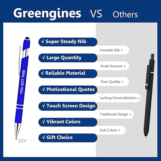 Greengines 10 Pcs Inspirational Pens Bulk, Motivational Ballpoint Pen with Stylus Tip Funny Ink Pens in Bulk Inspirational Gifts for Women Coworkers Office Supplies Black Ink…