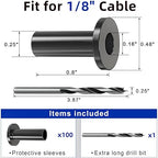Steel DN Mate 100 Pack Cable Railing Protector Sleeves for 1/8” Deck Railing System, Black Cable Railing Kit Hardware for Wood Post, T316 Stainless Steel Marine Grade DB58