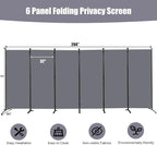 Room Divider 6FT Folding Privacy Screens, 6 Panel Partition Room Dividers w/Freestanding Design, Portable Wall Divider for Room Separtation, Fabric Screen Panel Separator for Home Office School