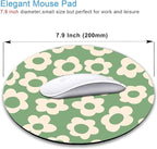 IMAYONDIA Green Round Mouse Pad, Vintage Groovy Flowers Mousepad Small, Non-Slip Rubber Base Modern Mouse Pad for Computer,Laptop,Office, Circular Decor Cute Design Assecories for Girls Kids