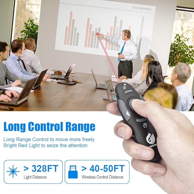 AMERTEER Presentation Clicker Wireless Presenter Remote Clicker for PowerPoint Presentations with Red Pointer, PowerPoint Clicker Slide Advancer for Mac/Windows/Google Slide/PPT.