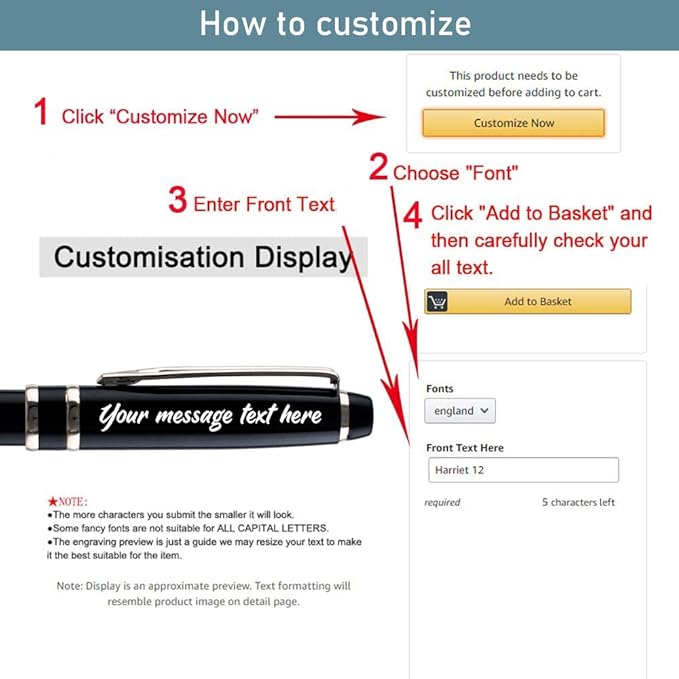 Ancolo Personalized Ballpoint Pens - Executive Writing Pen with 10 Black Ink Refill Engraved with Your Message Name on the Pens Gift Set for Man/Women/Writers/Collection/Journalist