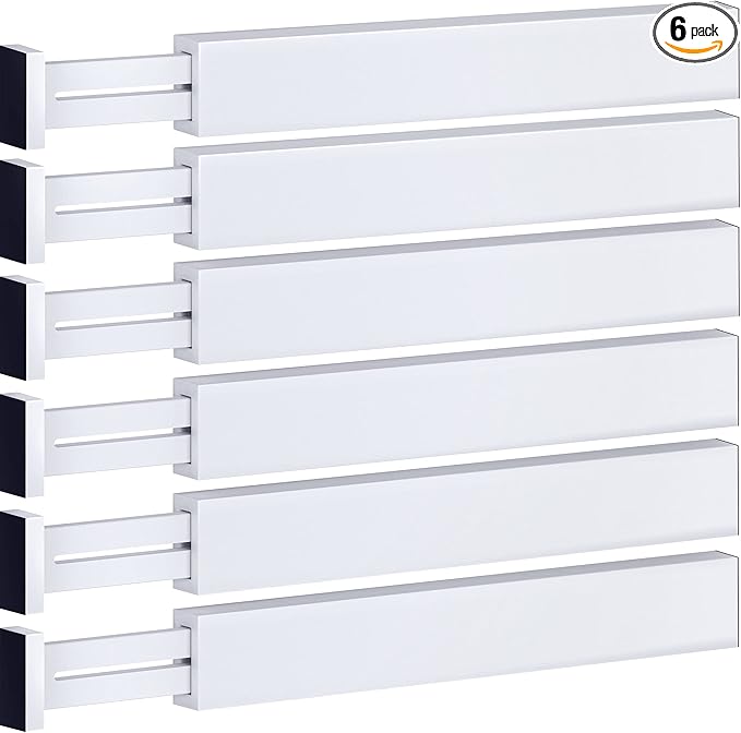 Adjustable Bamboo Drawer Divider Organizers - 6 Pack Large Expandable Drawer Organization Separators for Kitchen Utensils, Dresser, Bedroom, Bathroom, Baby Drawer, Office - 17.5” to 22" (White)