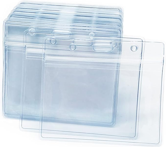 10 Pcs Clear Plastic Horizontal Name Badge ID Card Holders