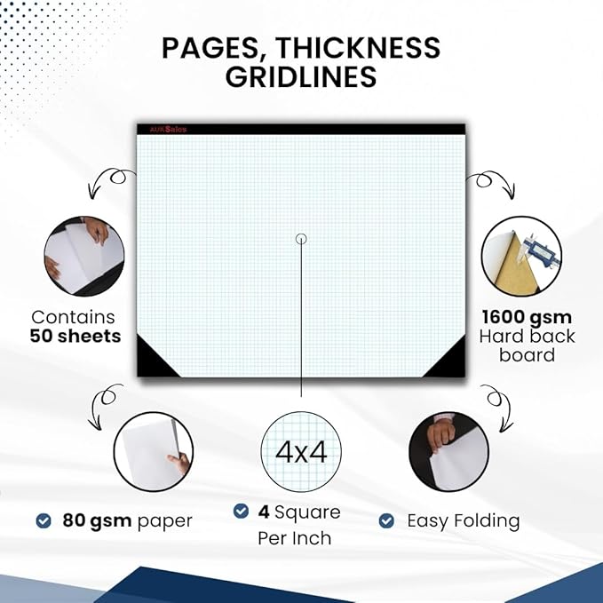 AUKSales TOP Sturdy Graph Desk Pad (Pack of 4), 22"x17", 1/4 Quad Grid, 50 Sheets Per Pad, 80 GSM, Precise Notetaking, Sketching, Ideal for Engineers, Architects, Designers, Mathematician & Draftsmen