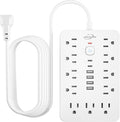 JouleLoom 10 FT Flat Plug Surge Protector Power Strip,11 Multiple AC Outlets with 6 USB Ports (2 USB C), 6 Feet Extension Cord, 1250W/10A, One Touch Switch Button, White