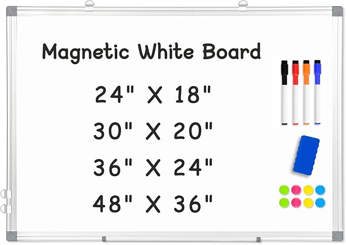 AMUSIGHT Double-Sided Magnetic Whiteboard, 48" x 36" Large Dry Erase Board Aluminum Frame for Wall, Large White Board Marker Board for Kitchen, Memo, School, Home, Office