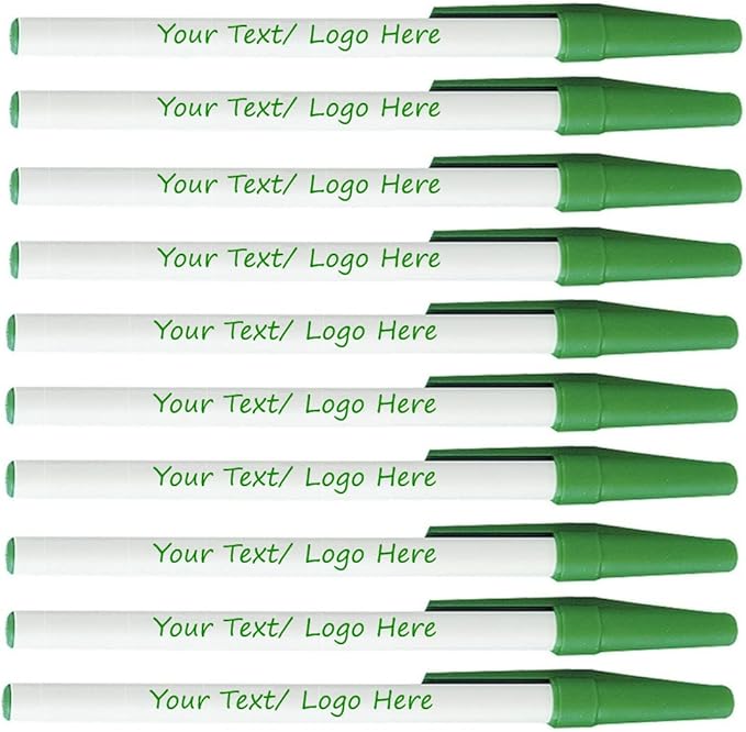Personalized Stick Pens With your Custom Logo or Text-500 Pack Bulk-for Businesses, Parties, and Events, Custom Printed Slim Ballpoint Pens with Cap, Lime Green, Black Ink