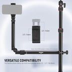 NEEWER Overhead Camera Mount Arm with Phone Clip, 22"/56cm 180°&360° 2 Section Flexible Holding Arm for Desk Stand, Fits 0.87"-1.1" Tube, 5.5lb/2.5kg Max Load for Camera LED Ring Light Mic, DS009