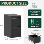 Yukimo 2 Drawer File Cabinet with Lock, Vertical File Cabinet with Lock, Locking File Cabinet Hanging Files for A4/ Legal/Letter, Require Assembly, White