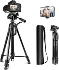 PULUZ Camera Tripod, 55"/139cm Lightweight Portable Travel Outdoor DSLR Tripods for Camera Phone Video Recording Tripod Stand, Cellphone Clip for Smartphone Live Streaming Vlog