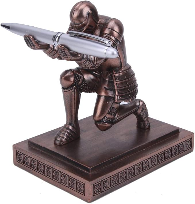 Amoysanli Knight Pen Holder Desk Organizers and Accessories Desk Decor Resin Pen Holder as Gift with a Cool Pen for Office and Home (Red)