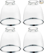 Eidonta 4 Pack Clear Glass Shade Replacements, Bell Shaped Glass Shade Covers with Silver Ring, 4.92"High, 4.72"Diameter, 1.65 "Fitter, High Transmittance Globe Lampshade