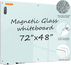 Large Glass Dry Erase Board - 72"x 48" Frameless White Board with Super Strong Magnets, Glass Whiteboard for Office School Home, Wall Mounted