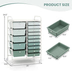 GOFLAME 15-Drawer Rolling Storage Cart, Craft Storage Cart with Removable Drawers & Lockable Wheels, Art Cart Supply Storage Organizer for Home Office Classroom, Green Gradient