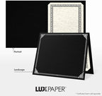 LUXPaper 9.5" x 12" Certificate Holders | Black Linen | Embossed Silver Foil Floral Border | 100lb. Cover | 250 Qty