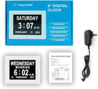 Aowasi 8 Alarms Digital Clock, Extra Large Display Wall Digital Day Calendar Clock with Non-Abbreviated Day & Month Alarm Clocks for Seniors Impaired Vision Dementia Elderly Alzheimer