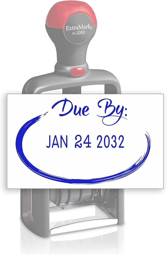 Heavy Duty Style Office Date Stamp with Due by: - Self Inking Dater - Style C - Blue Ink Color
