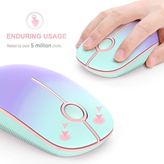 VssoPlor Wireless Mouse, 2.4G Slim Portable Computer Laptop Mouse with Nano Receiver Quiet Silent Optical Mice for Notebook, PC, Laptop, Computer-Mint Green to Purple