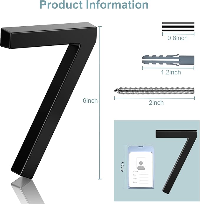 6" Floating Stainless Steel Address House Number, Modern Metal Anti-Rust House Numbers with Nail Kits for Door Garden Mailbox Decor Visibility Signage (2)
