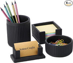 Set of 4 - Concrete Desk Accessories For Modern, Industrial, Minimalist Office Decor- Aesthetic Desk Organizers Accessories For Women or Men- Pen, Business Card Holder & Sticky Note, Paper Clip Holder