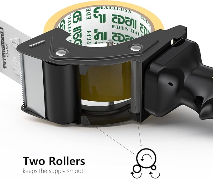 2 Pcs Rapid-Replace Packing Tape Dispenser Guns with Extra Blade, 2IN(50mm) Lightweight Ergonomic Industrial Handheld Heavy Duty Tape Cutter for Carton, Packaging and Box Sealing Black