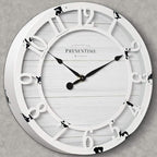 Presentime & Co 10" Farmhouse Series Wall Clock, Shiplap Style, Raised 3D Arabic Numeral, Antique Distressed White