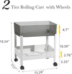 LiWNYRK 2 Tier Rolling Cart with Wheels for Under Desk Storage, Heavy Duty Plastic Short Small Utility Cart for Small Space Pantry Room Kitchen Laundry Bathroom, 4.7'' Deep Baskets for Tall Bottles