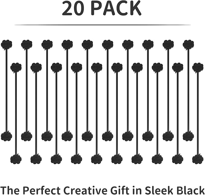 SOOOEC Black Magnetic Cable Ties, 20 Pack 7.2" Magnetic Cord Ties Cute Cloud Design, Silicone Magnetic Ties for Cord Organizer, Black Color.