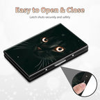 BWEGRHE Slim Credit Card Holder, Black Cat Glitter RFID Blocking Metal Wallet for Men & Women, Aluminum Minimalist Hard Case Pocket-Sized Business Cards Organizer (Fits Up to 10 Cards)