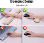 Bloss Leather Desk Pad and Keyboard Wrist Rest, Large Mouse Pad + Keyboard Pad+Mouse Wrist Support, Non-Slip Desk Mat Protector for Office, Home(27.6" x 13.8", Beige)