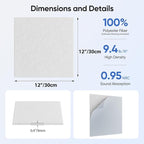 UNECHO 12 Pack 12" X 12" X 0.4" Acoustic Panels for Wall Sound Absorbing, Square Self-Adhesive Sound Panel, High Density Suitable for Multiple Scenarios(Snow White)