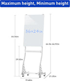 Mobile Glass Whiteboard, 24 x 36 inch Glass Board/w Height Adjustable, Large Portable Dry Erase Board with Stand and Wheels for Home, Office,Classroom &School, White