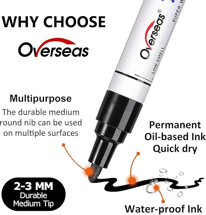 Overseas Green Paint Marker Pens - 36 Pack Oil-Based Permanent Markers Set, Quick Drying, Waterproof, Medium Tip Paint Pens Bulk for Wood, Metal, Rock, Ceramic, Plastic, Canvas, Glass, Rubber