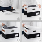 PRANDOM Foldable Storage Bins with Lids [3-Pack] Fabric Collapsible Storage Boxes Baskets Cubes Containers with Handles for Closet Living Room Bedroom (Black & White 17.7x11.8x11.8'')
