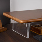 ROCDEER Bamboo Monitor Stand Riser with Acrylic Legs for Desk, 31.5 Inches Desktop Shelf Supports for PC Computer Monitor, Laptops, Printer, Speakers (Brown)