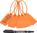 50 Orange Blank Plastic Tags for Labeling Waterproof Hanging Labels Writable Tags Seal Plastic Marking Label for Clothes Bags Keys Inventory with One Marker Pen