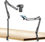Evekea Overhead Camera Mount, Desk Camera Mount with 360° Adjustable Arm and Phone Holder for DSLR Cameras/iPhone/Webcam/Ring Light, Desk Phone Stand for Video Recording,Zoom Meeting,YouTube,TikTok