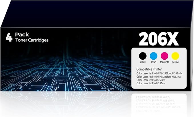 206X Toner Cartridges 4 Pack Replacement for MFP M283fdw M283cdw for HP 206X HP206X 206A 206 HP206A Toner Work for Color Laser Jet Pro MFP M283fdw M255dw M283cdw M283fdn M282nw M255nw Printer Ink 206X