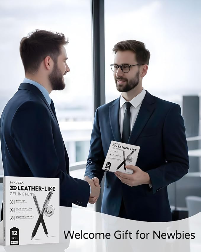 0.5mm Gel Pens Fine Point Smooth Writing Pens, 12PCS Black Ink Pens, Retractable Leather-Like Black Gel Pens, Business Gel Pen for Journaling, Writing, School, Office Use (Black)