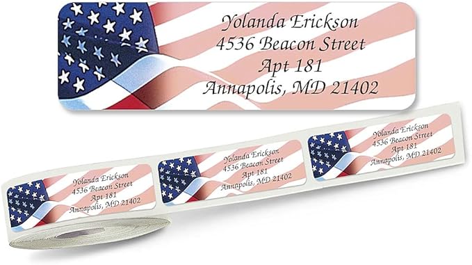 Colorful Images American Glory Patriotic Rolled Personalized Return Address Mailing Labels with Dispenser, Customize with Name & Shipping Address, 250 ¾” x 2½” Self Adhesive, Easy Peel Label Roll