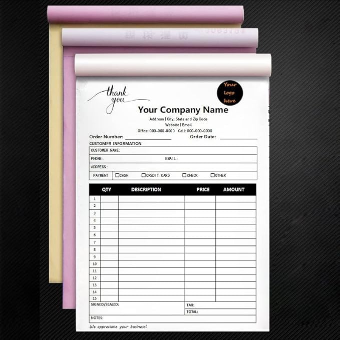 Personalized Invoice Book Custom 2 Part/3 Part Receipt Book Quote Estimate Order Forms Carbonless Form with Your Company Name Logo Address,2-10 Books (Style 12)
