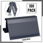 Kathfly 100 Pcs Wire Shelf Label Holders Compatible with Metro 1-1/4in Shelves, Plastic Wire Rack Label Holder 3 l x 1.25 H Price Tag Shelf Clips On, Black