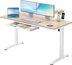 Furmax Electric Standing Desk with Drawers, Adjustable Height Sit Stand Desk with One-Piece Desktop & USB Charging Port for Home Office Computer Desks (Bamboo Desktop, 55 Inch)