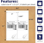 POLYSELLS Self Adhesive 3-1/3" x 4" Address Shipping Labels, 6UP White Sticker FBA Labels, Inkjet/Laser Printer Compatible, 6 Labels/Sheet, 500 Sheets/3000 Labels